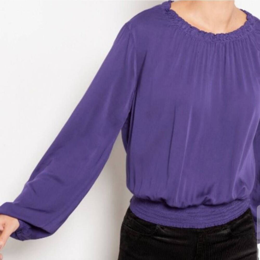 Cloth & Stone Luxe Satin Smocked Starrynights Purple Top Size Small